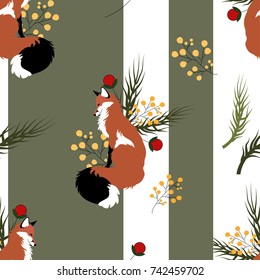 Winter seamless pattern with cute foxes.Funny vector background.Textile texture