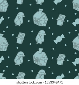 Winter seamless pattern, cute, hand drawn, wallpaper