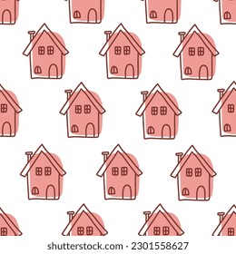 Winter seamless pattern cute house and stars