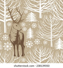 winter seamless pattern, deer