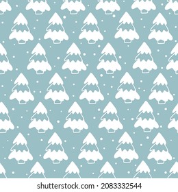 Winter seamless pattern with elements of Christmas silhouette in Scandinavian style, vector illustration of a Christmas tree in doodle style. Winter forest and snow.