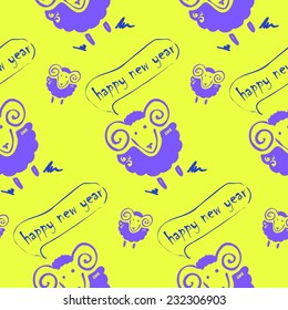 Winter seamless pattern with faunny curly sheep. Symbol 2015 year sheep. Use for fabric, Wallpaper, background, wrapping paper, baby design. Vector illustration.