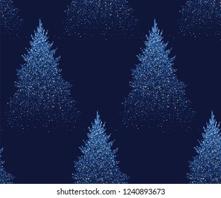 Winter Seamless Pattern with Fir Trees and Pines in Snow. Coniferous Forest. Christmas Decoration. Vector illustration