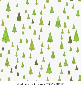 Winter Seamless Pattern with Fir Trees and Pines in Snow. Coniferous Forest. Christmas Decoration.