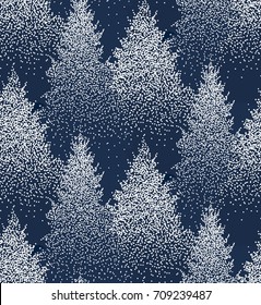 Winter Seamless Pattern with Fir Trees and Pines in Snow. Coniferous Forest. Christmas Decoration. Vector illustration