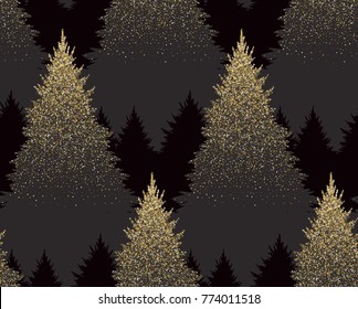 Winter Seamless Pattern with Fir Trees and Pines in Snow. Coniferous Forest. Christmas Decoration.