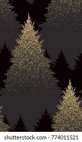 Winter Seamless Pattern with Fir Trees and Pines in Snow. Coniferous Forest. Christmas Decoration.