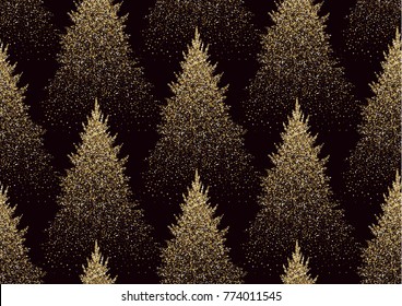 Winter Seamless Pattern with Fir Trees and Pines in Snow. Coniferous Forest. Christmas Decoration.