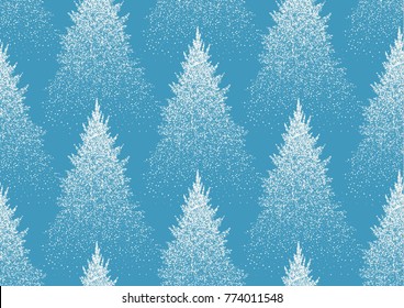 Winter Seamless Pattern with Fir Trees and Pines in Snow. Coniferous Forest. Christmas Decoration.
