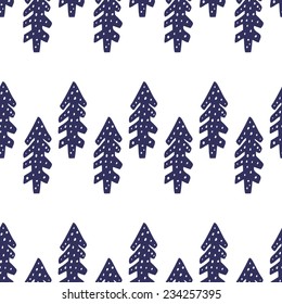 Winter seamless pattern with fir-tree in vector. Christmas background.