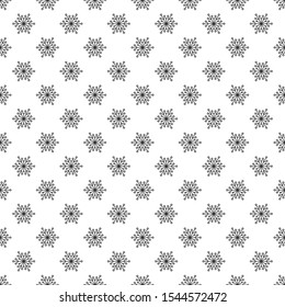Winter seamless pattern with flat silver grey snowflakes on white background. New Year backdrop. Vector Christmas background for fabric, textile, wrapping paper, card, invitation, wallpaper.