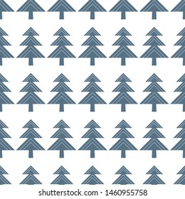 Winter seamless pattern with geometric Christmas tree in blue on white background. vector illustration
