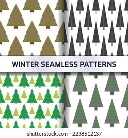 Winter seamless pattern with geometric spruce tree in variety shapes. CMYK color mode ready to print.