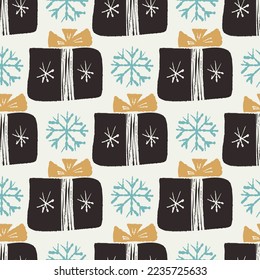 Winter seamless pattern with gifts. Vector illustration