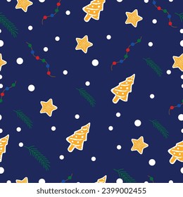 Winter seamless pattern. Gingerbread. Vector.