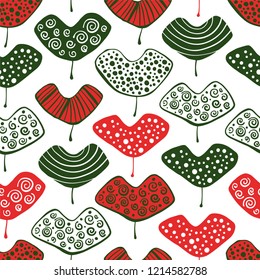 Winter seamless pattern with ginkgo leafs.