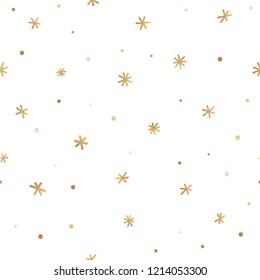 Winter seamless pattern with golden snowflakes. Vector.