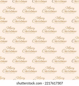 Winter seamless pattern with golden text Merry Christmas and Happy New Year. Endless repeating holiday texture for printing on package, wrapper, fabric, envelope, cloth, cards or gift paper.