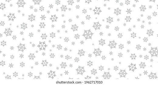 Winter seamless pattern with grey snowflakes on white background. Vector illustration for fabric, textile wallpaper, posters, gift wrapping paper. Christmas vector illustration. Falling snow.