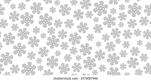 Winter seamless pattern with grey snowflakes on white background. Vector illustration for fabric, textile wallpaper, posters, gift wrapping paper. Christmas vector illustration. Falling snow.