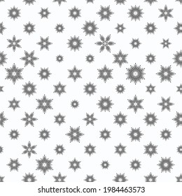 Winter seamless pattern with grey snowflakes on white background. Vector illustration for fabric, textile wallpaper, posters, gift wrapping paper. Christmas vector illustration. Falling snow.