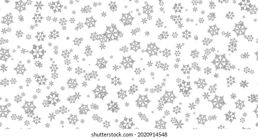 Winter seamless pattern with grey snowflakes on white background. Vector illustration for fabric, textile wallpaper, posters, gift wrapping paper. Christmas vector illustration. Falling snow.