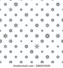 Winter seamless pattern with grey snowflakes on white background. Vector illustration for fabric, textile wallpaper, posters, gift wrapping paper. Christmas vector illustration. Falling snow.