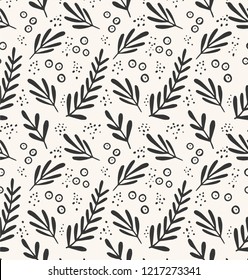 Winter seamless pattern. Hand drawn floral christmas background. Doodle vector illustration.