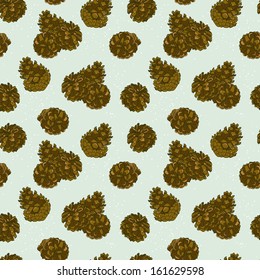 Winter seamless pattern with hand drawn pine cones.