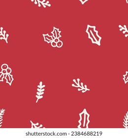 Winter seamless pattern with hand drawn branches and floral print. Background for wrapping paper, packaging, gift wrap, scrapbooking, stationary, wallpaper, textile prints