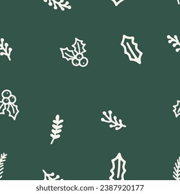 Winter seamless pattern with hand drawn branches and floral print. Background for wrapping paper, packaging, gift wrap, scrapbooking, stationary, wallpaper, textile prints