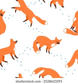 Winter Seamless Pattern with Hand Drawn Foxes Repeat Design for covers, backgrounds, wallpaper, fabric, baby clothes, blankets, wrapping paper