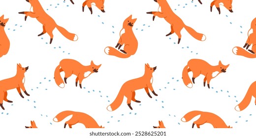 Winter Seamless Pattern with Hand Drawn Foxes Repeat Design for covers, backgrounds, wallpaper, fabric, baby clothes, blankets, wrapping paper