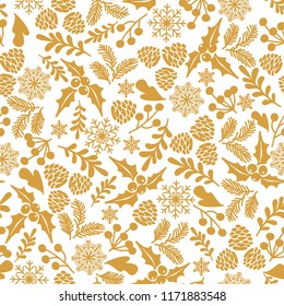 Winter seamless  pattern with holly berries. Part of Christmas backgrounds collection. Can be used for wallpaper, pattern fills, surface textures,  fabric prints. 