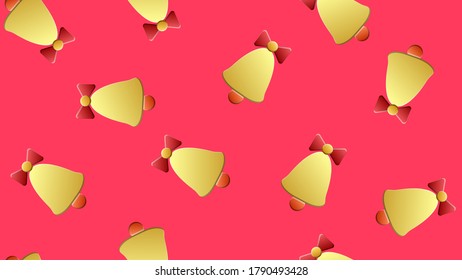 Winter seamless pattern with jingle bells. Christmas template with red bows and ribbons on white isolated background.