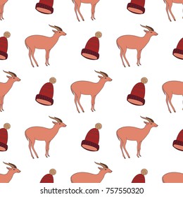 winter seamless pattern with knitted hat,goat