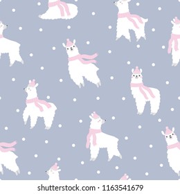 Winter seamless pattern with lama