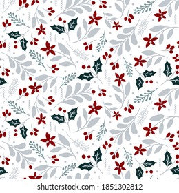 Winter seamless pattern with leaves and branches. Vector illustrations