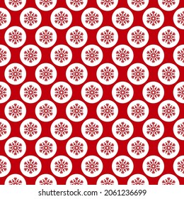 Winter seamless pattern with lines of white snowflakes on red background. New Year backdrop. Vector flat symmetric Christmas ornament for fabric, textile, wrapping paper, card, invitation, wallpaper