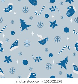Winter Seamless Pattern. Merry Christmas, New Year, Winter Themes
