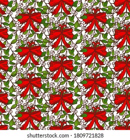 Winter seamless pattern with mistletoe, design elements. Christmas  pattern for invitations, cards, print, gift wrap, manufacturing, textile, fabric, wallpapers. New Year theme