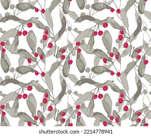 Winter seamless pattern with mistletoe.red floral decorate background seamless pattern