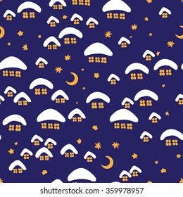 Winter seamless pattern with night village.