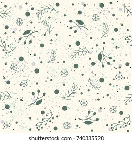 Winter Seamless Pattern on dotted background. Modern Design. Hand Drawn Design. Great for wall art design, gift paper, wrapping, fabric, textile, etc. Vector Illustration.