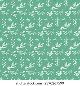 Patrón invernal sin fisuras en un fondo verde claro. Diseño moderno para envoltura, fondo, cubierta, tela. Antecedentes de Navidad y Año Nuevo. Vector.