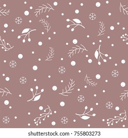 Winter Seamless Pattern on subtle background. .Great for wedding cards, postcards, t-shirts, bridal invitations, brochures, posters, gift wrapping, wall art, wallpapers, etc.Vector Illustration.