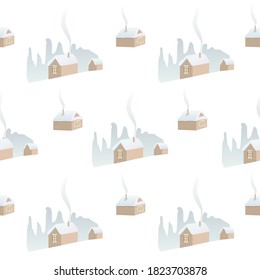 El invierno combina a la perfección con los colores pastel. Casas rurales. Fondo vectorial de Navidad.