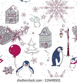 winter seamless pattern with penguins