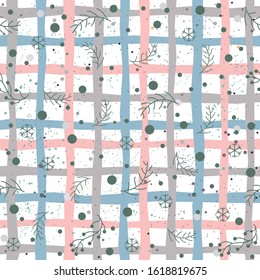 Winter Seamless pattern with pine branches, berries and twigs. Great for wall art design, gift paper, wrapping, fabric, textile, etc.