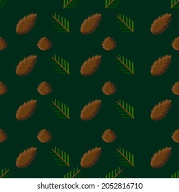 Winter seamless pattern with pine branches and cones